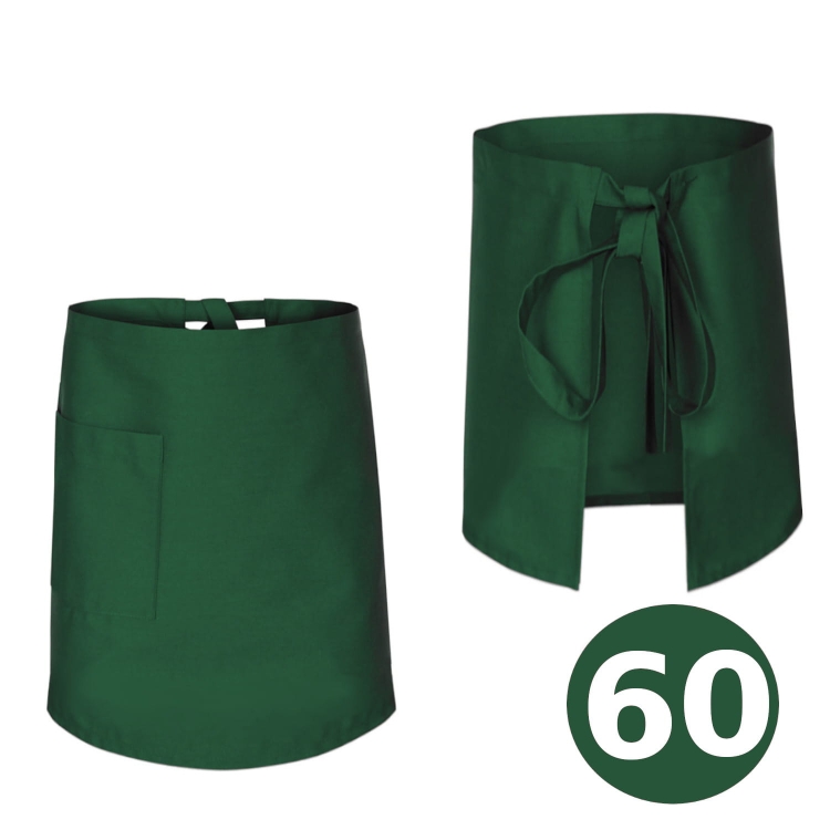 Dĺžka 60 cm zelenej kuchárskej, čašníckej a barmanskej zástery.