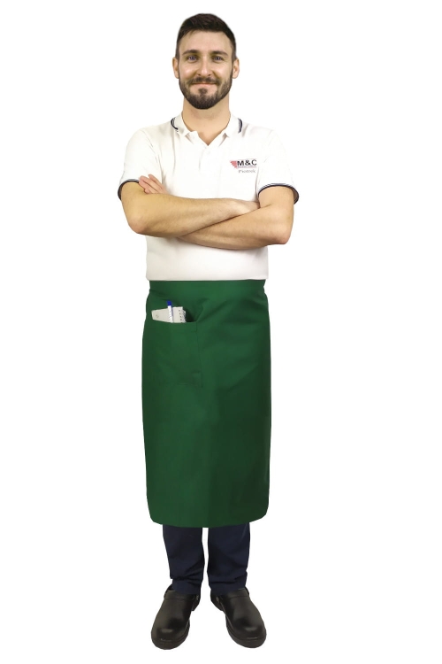 Zelená čašnícka zástera barmanská dĺžka 75 cm