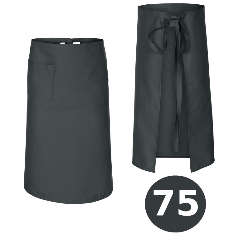 Šedá kuchárska zástera pre čašníkov dĺžka 75 cm