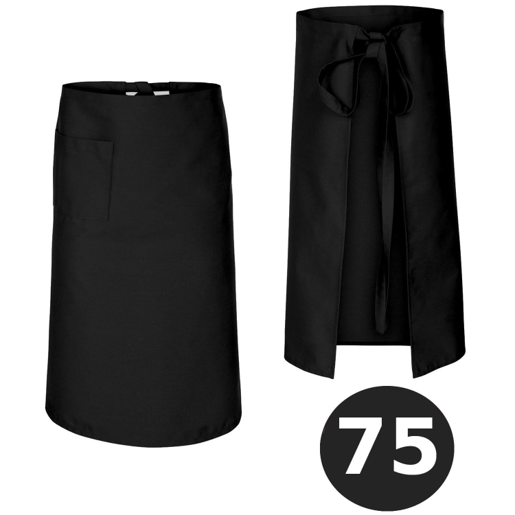 Čierna barmanská zástera, dĺžka 75 cm