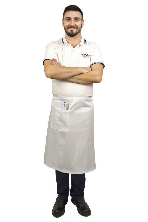 Biela čašnícka zástera dĺžka 75 cm