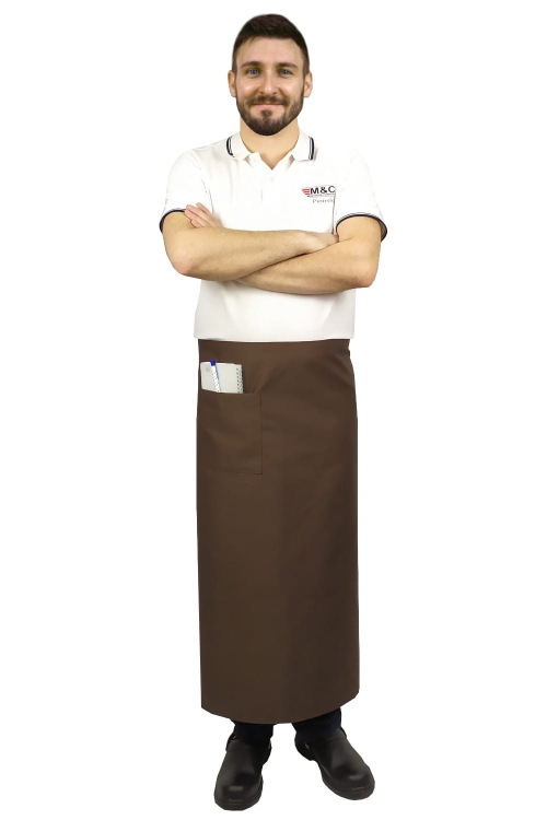 Hnedá čašnícka zástera dĺžky 90 cm