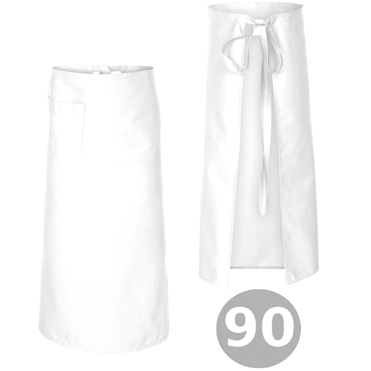 Biela čašnícka zástera dĺžka 90 cm