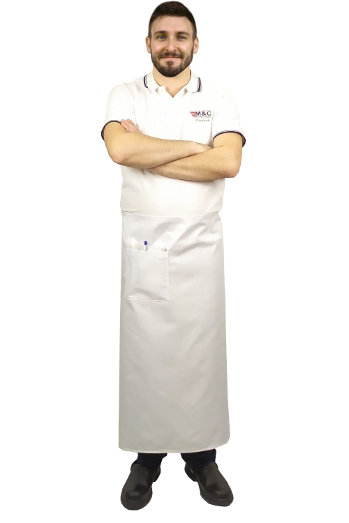Biela kuchárska zástera dĺžka 90 cm