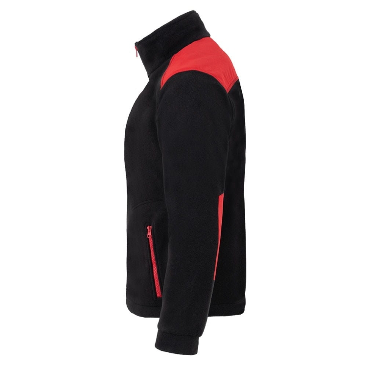 Čierna mikina s červenými vsadkami z fleece.
