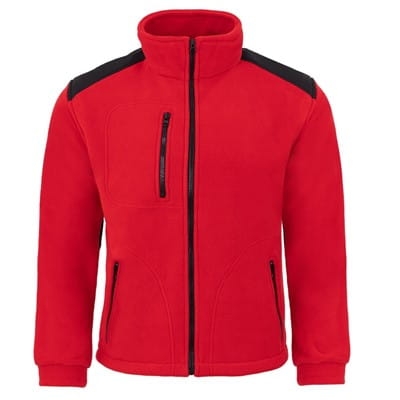 Červená fleece mikina s čiernymi vsadkami