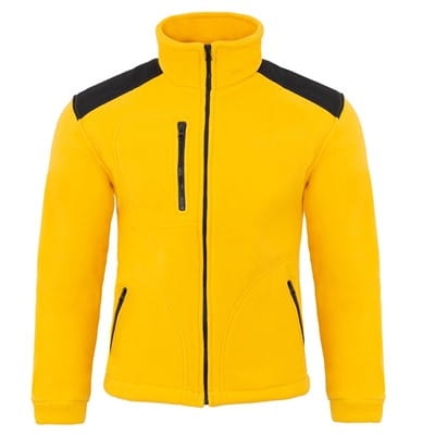 Fleece mikina s čiernymi vsadkami v žltej farbe