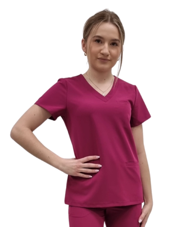 Damska bluza medyczna BASIC PREMIUM w kolorze wiśniowym