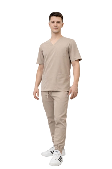 Mužský lekársky komplet Stretch - béžové scrubs