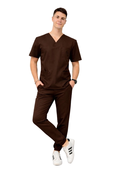 Kompletný pánsky lekársky set Stretch - čokoládové scrubs