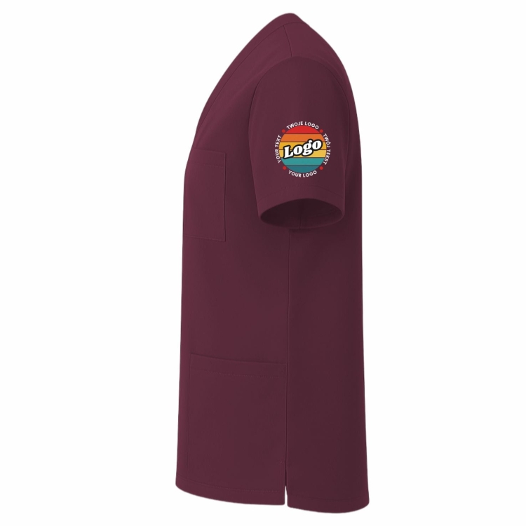 Bluza medyczna śliwkowa z własnym nadrukiem kreator online model M80 lewy bok.jpg