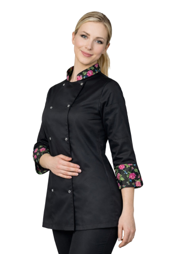 Bluza kucharska z rękawem 3/4 czarna dla kobiet