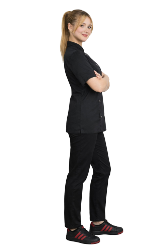 Komplet kucharski czarny  damski z bluzą i spodniami zapinany na napy