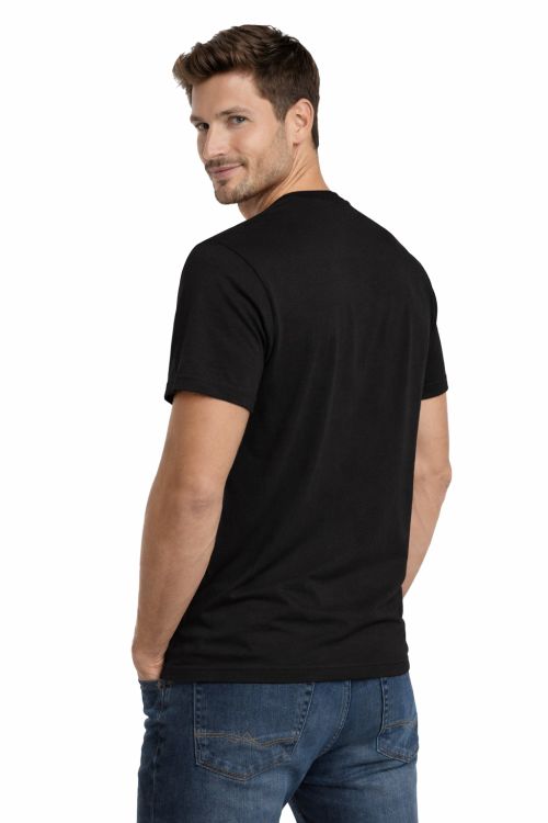 T-shirt męski krótki rękaw 100% bawełna kolor czarny widok z tyłu.png