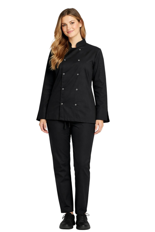 Zestaw czarny kucharski elastyczny zapinany na napy