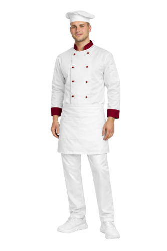 Zestaw gastronomiczny  z długim rękawem  bluza z bordowymi wstawkami  zapaska w kolorze  białym