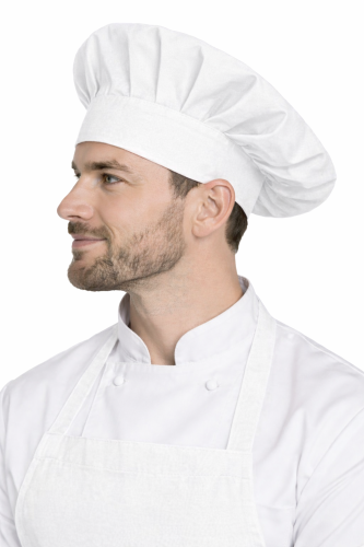 Czapka kucharska szefa kuchni unisex biała widok z boku.png