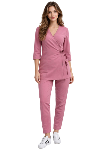 Komplet medyczny damski BASIC PREMIUM brudny róż   – 3 4 rękaw