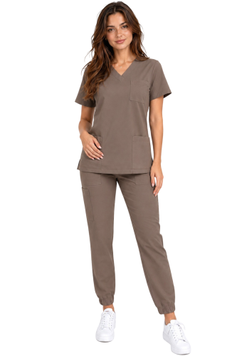 Komplet medyczny damski cappucino – scrubs CASUAL PREMIUM-przód.png