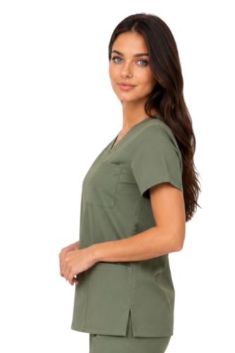 Casual Premium damska bluza medyczna oliwkowa_bok.png