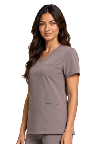 Damska bluza medyczna BASIC PREMIUM w kolorze cappucino_bok.png